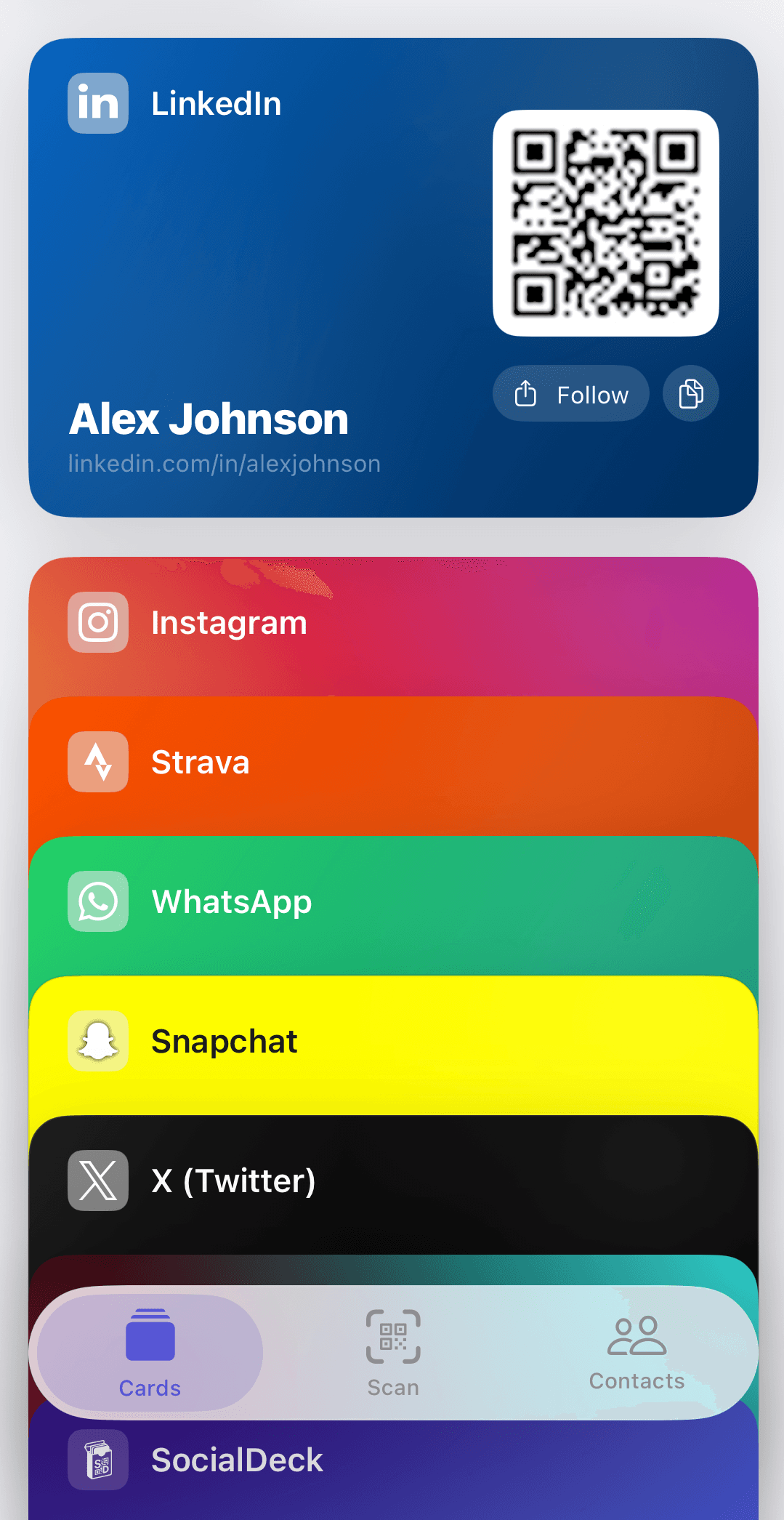 SocialDeck — card deck view
